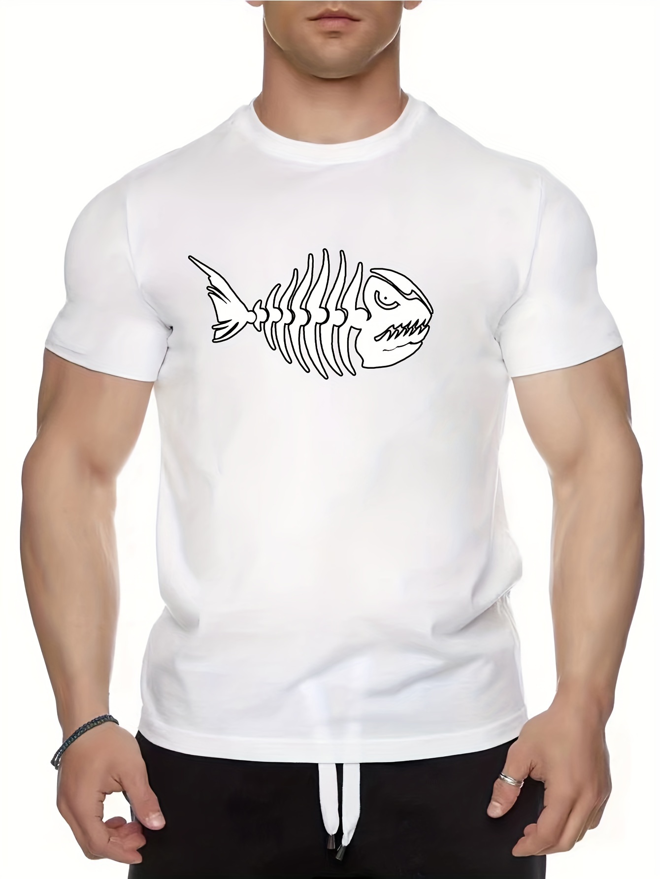 Angry Fish Bone Graphic Print Men's Novel Graphic Design T - Temu