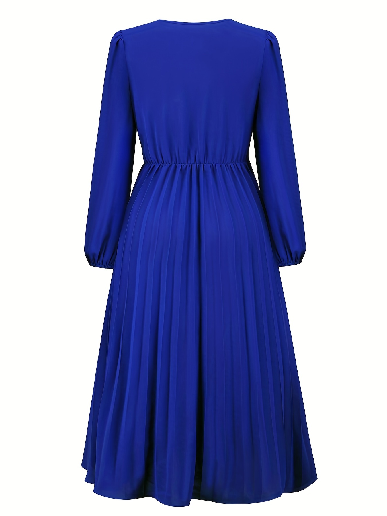 Solid Surplice Neck Belted Dress Elegant Pleated Long Sleeve - Temu