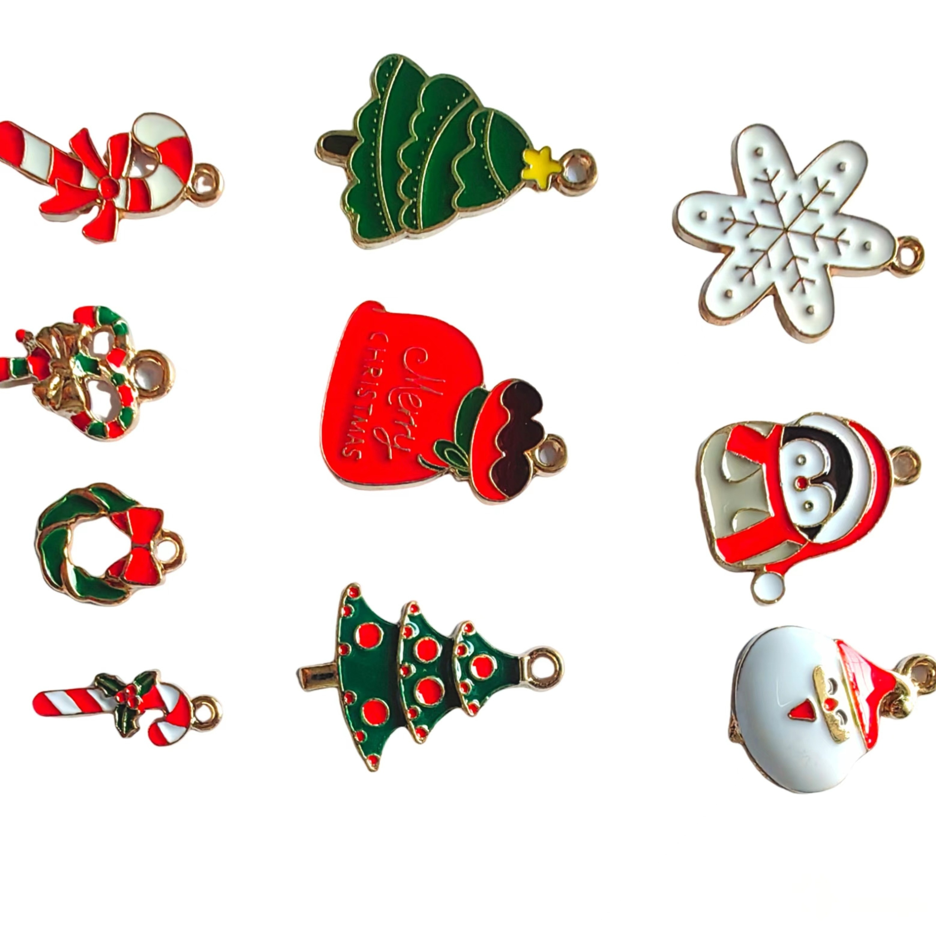 10Pcs Merry Christmas Accessory For Jewelry Making Diy Christmas Theme  Pendant Beads For Bracelets Charms Drop Oil Beads
