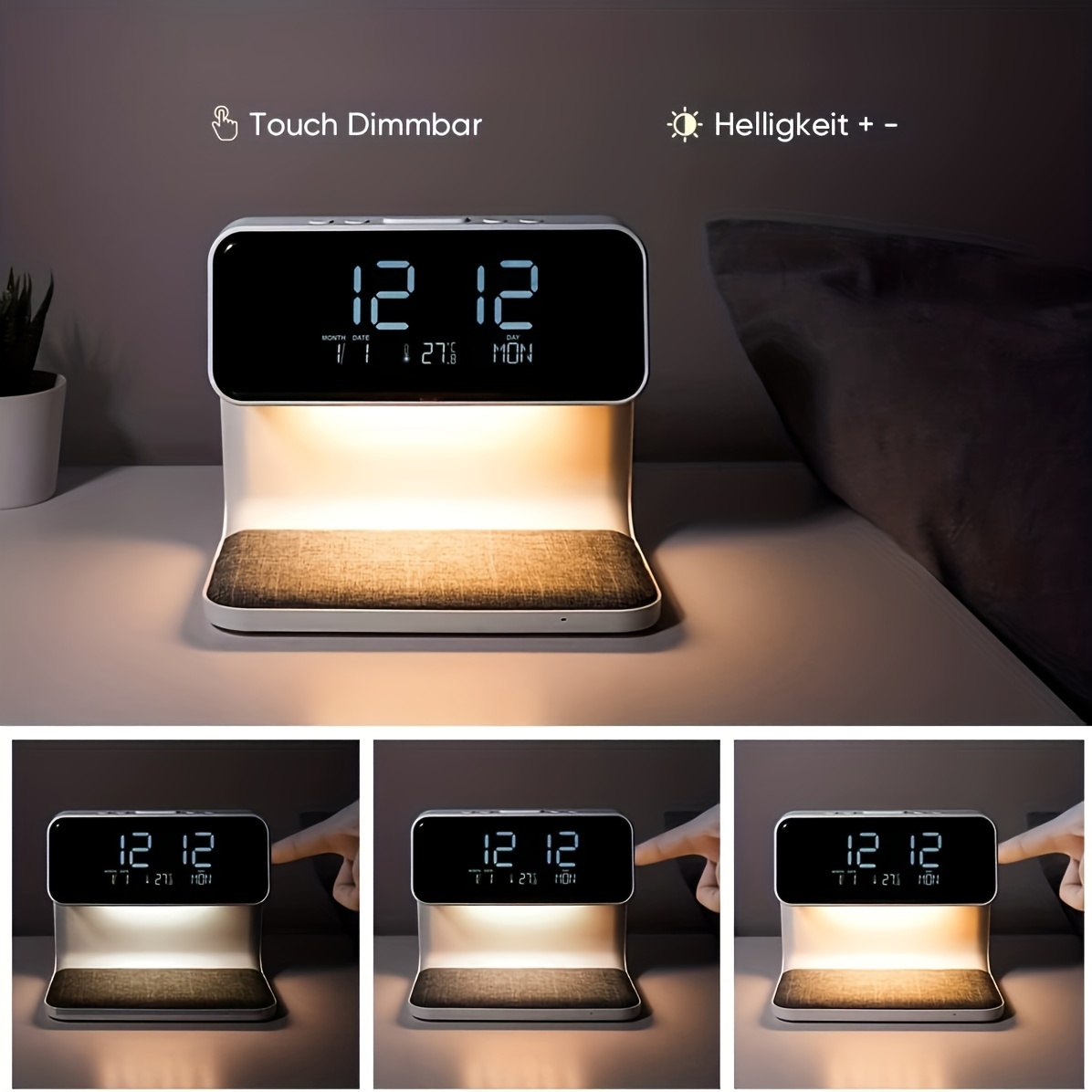 Lampe de chevet créative 3 en 1, chargement sans fil, écran LCD