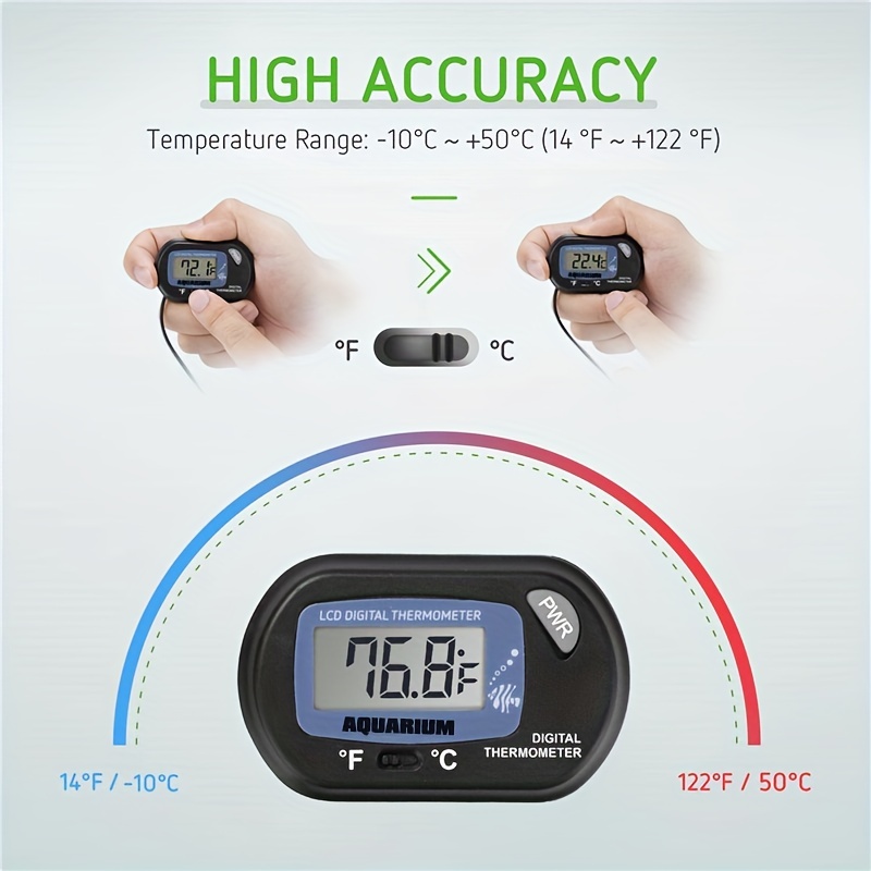 Digital Aquarium Thermometer - LCD Display Fish Tank Thermometer, Water  Terrarium Temperature Thermometer with Suction Cup, for Fish and Turtle