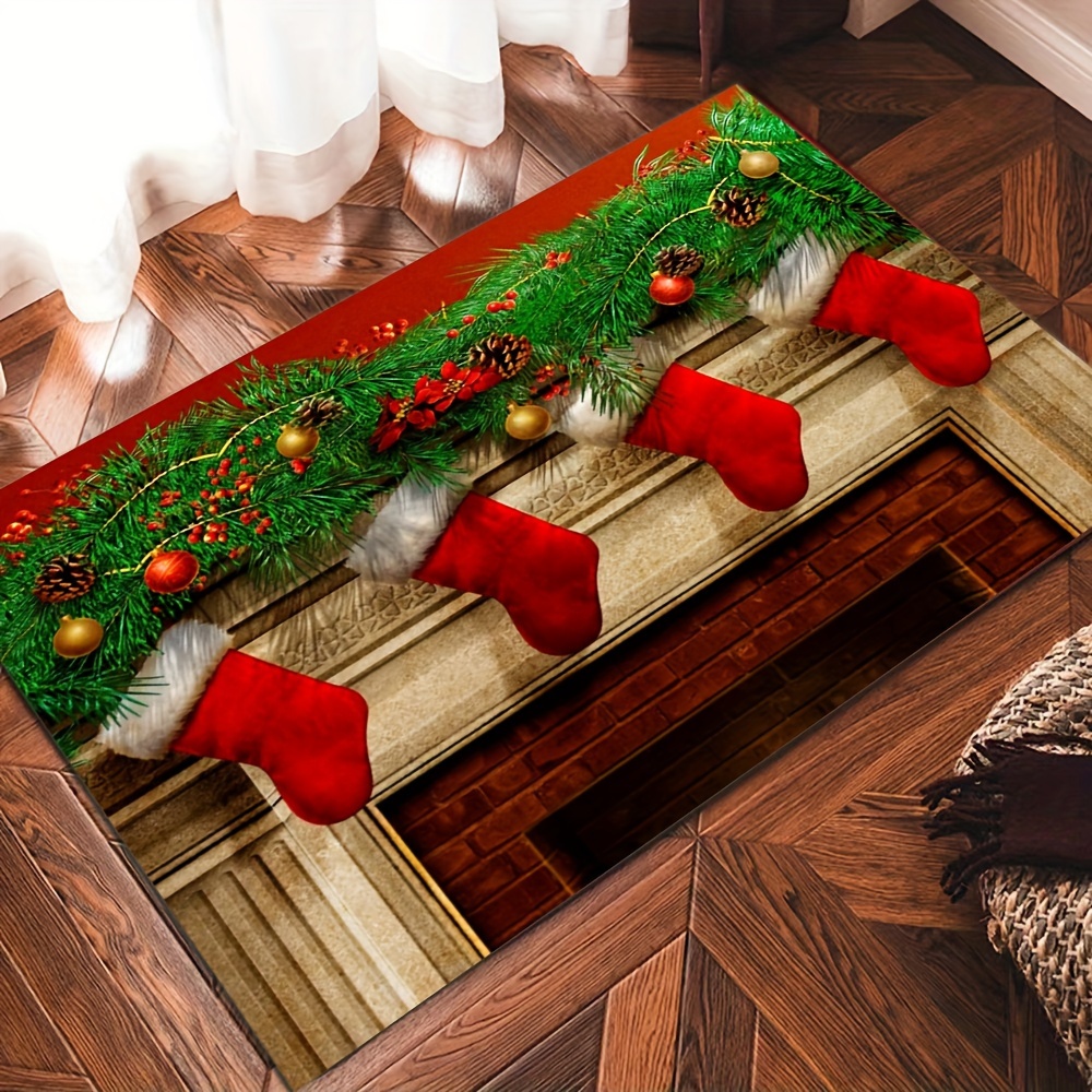 Red Christmas Mats Gifts Home Entryway Christmas Eve Carpet - Temu