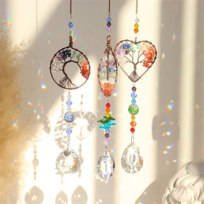 1pc Tree Of Life Crystal Chakra Sun Catcher Hanging Prism Sun Catcher For Car Home Decor