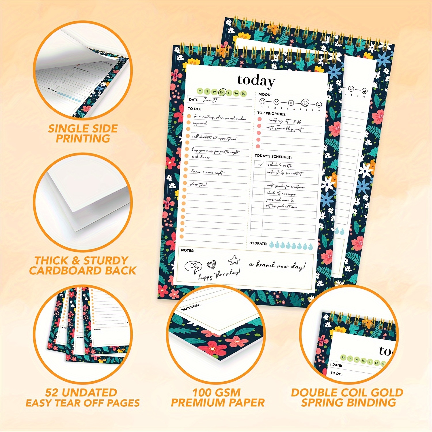 Spring bound Daily Planner Pad 52 Easy Tear Sheets Daily - Temu