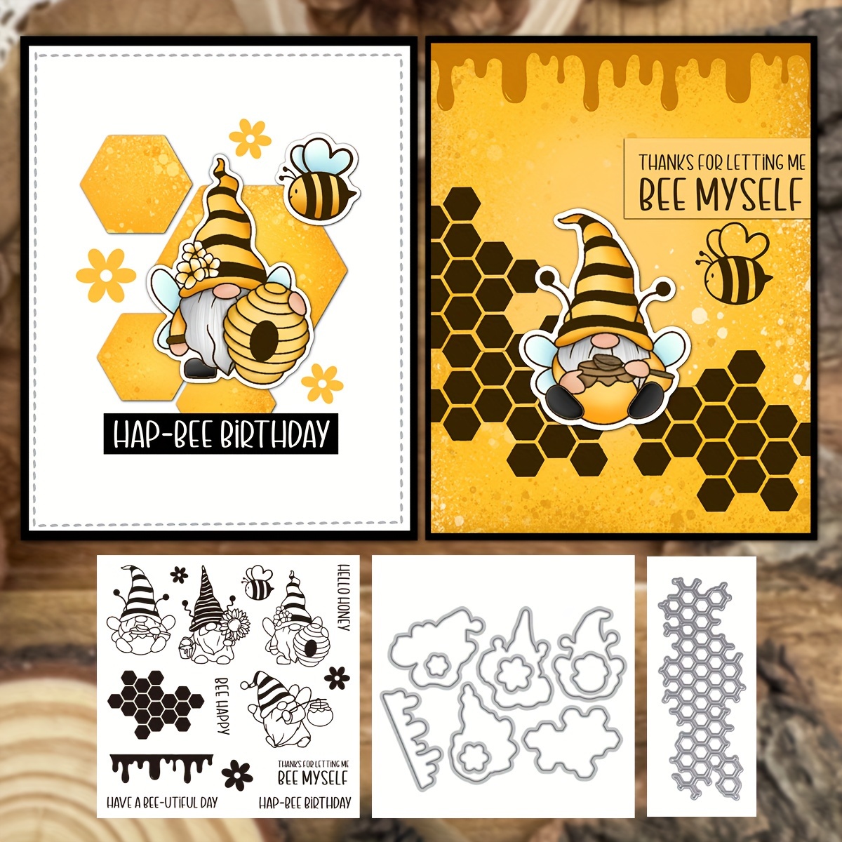 Bee Happy Stamp Set, Bees, Honeycomb