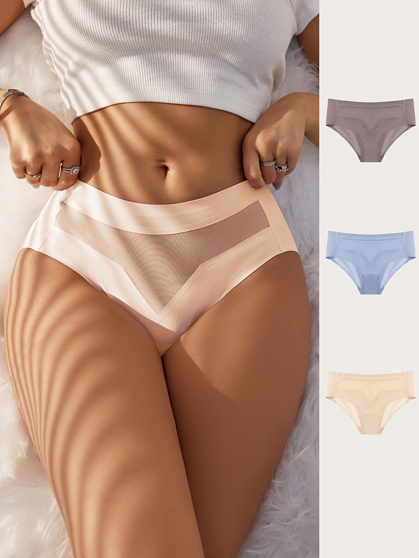3PCS Women Sexy Briefs Thong Solid Mesh High Cut underwear Bikini knickers  S-XL