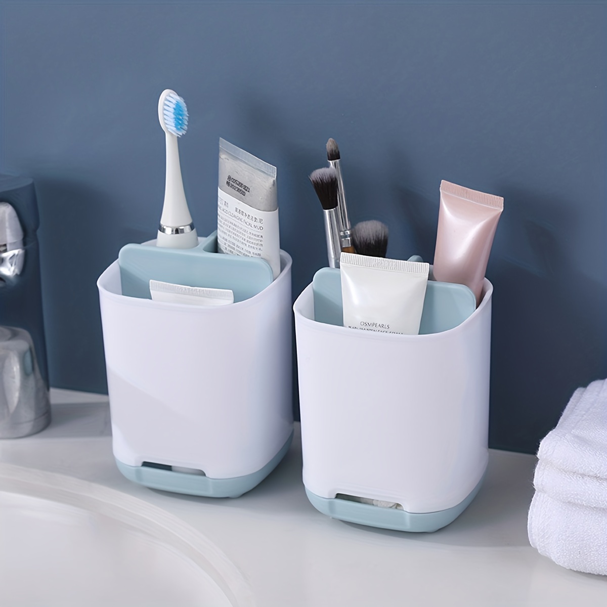 DOLED Soporte eléctrico para cepillo de dientes para baño: soporte  organizador de pasta de dientes y cepillo de dientes de mármol blanco con 3