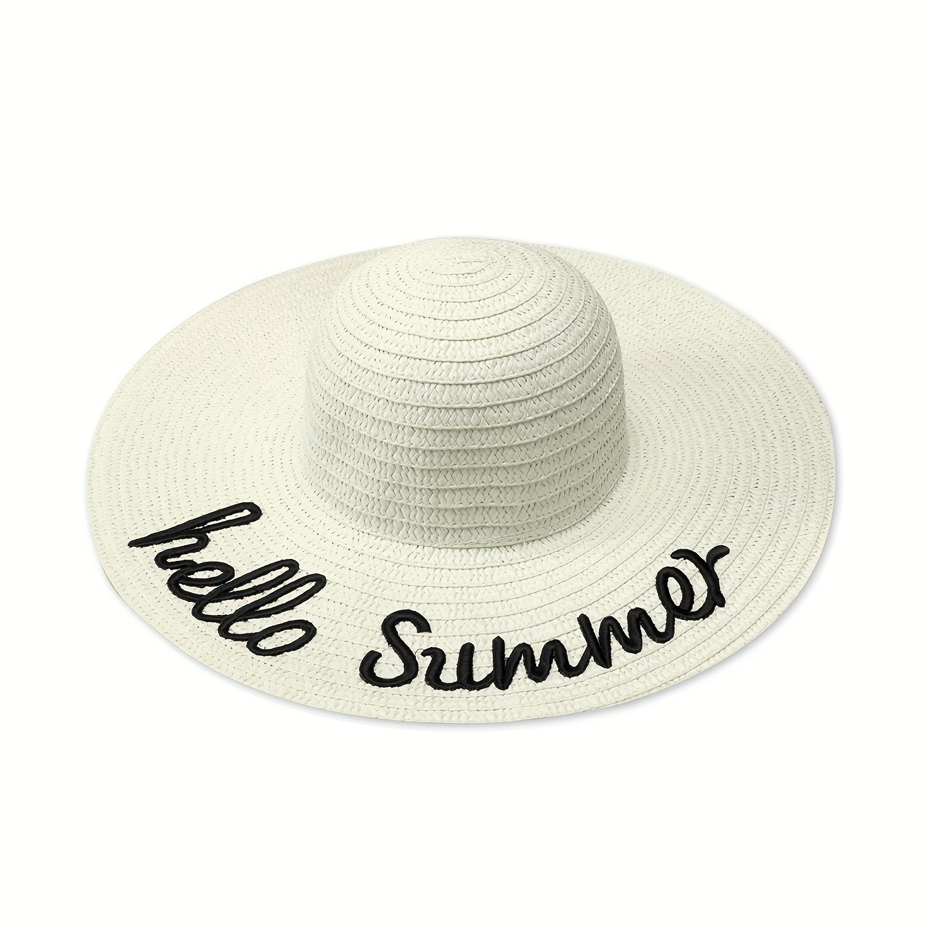 Vintage Summer Sun Hat Embroidered Beach Floppy Straw Hat