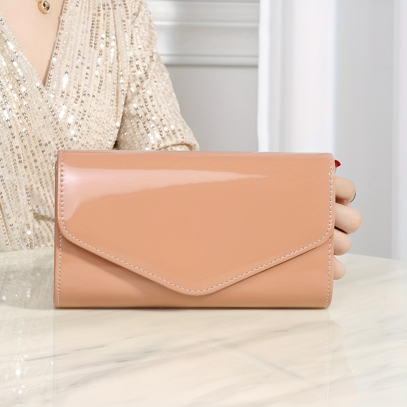 Prom Beige Evening Purse Pearls Chain Clutch Purses Luxury Elegant