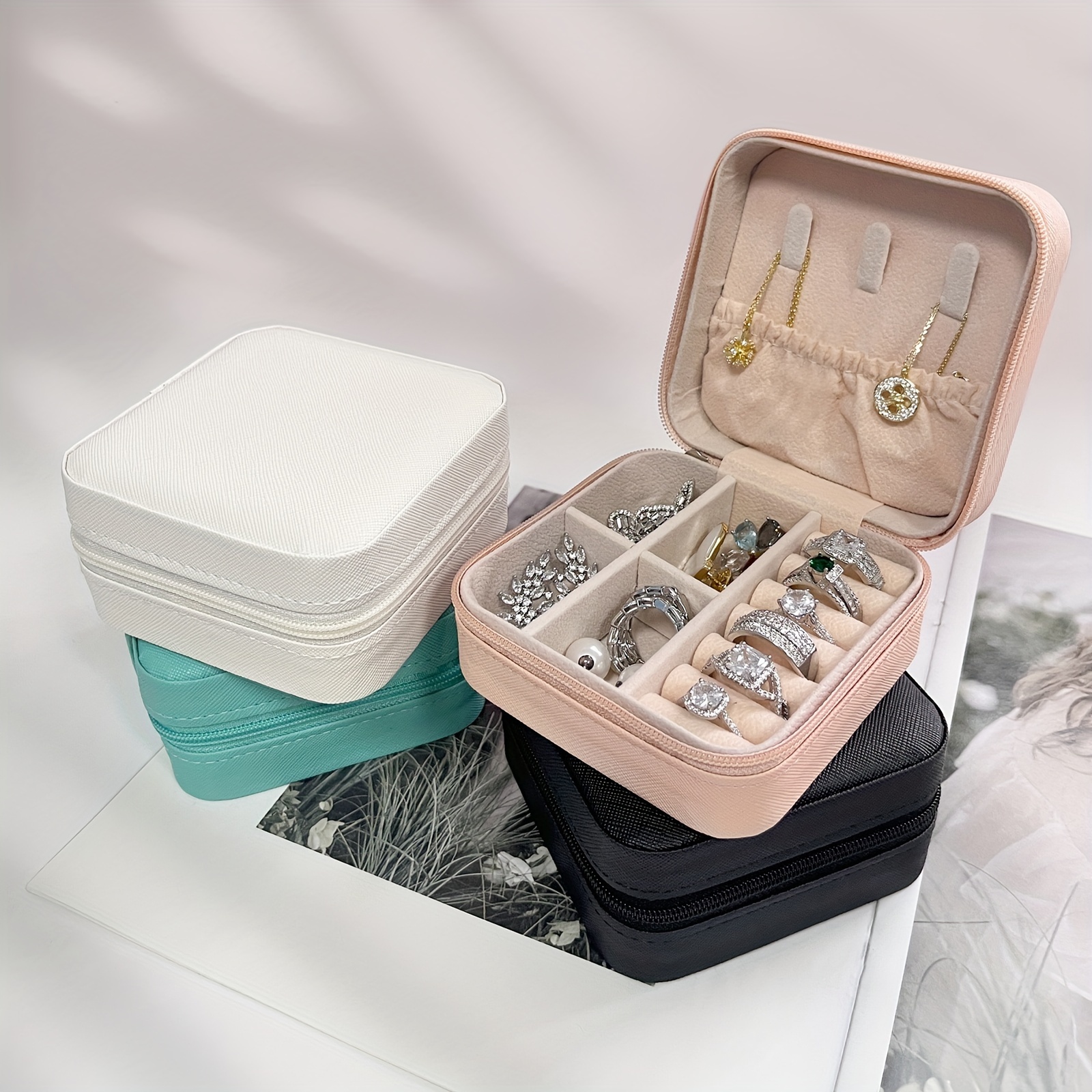 portable carry on jewelry storage box macaroon color simple jewelry storage box travel earrings necklace jewelry box ring storage details 4