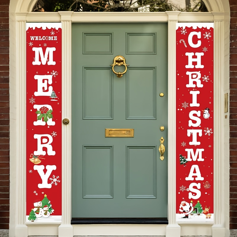 2pcs Merry Christmas Front Porch Signs Set - Christmas Decorated Banners