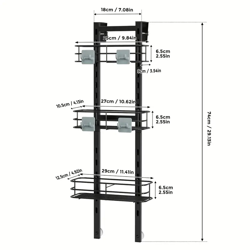 Shower Caddy 3 Tier Bathroom Storage Organiser Hanging Basket Metallic Black