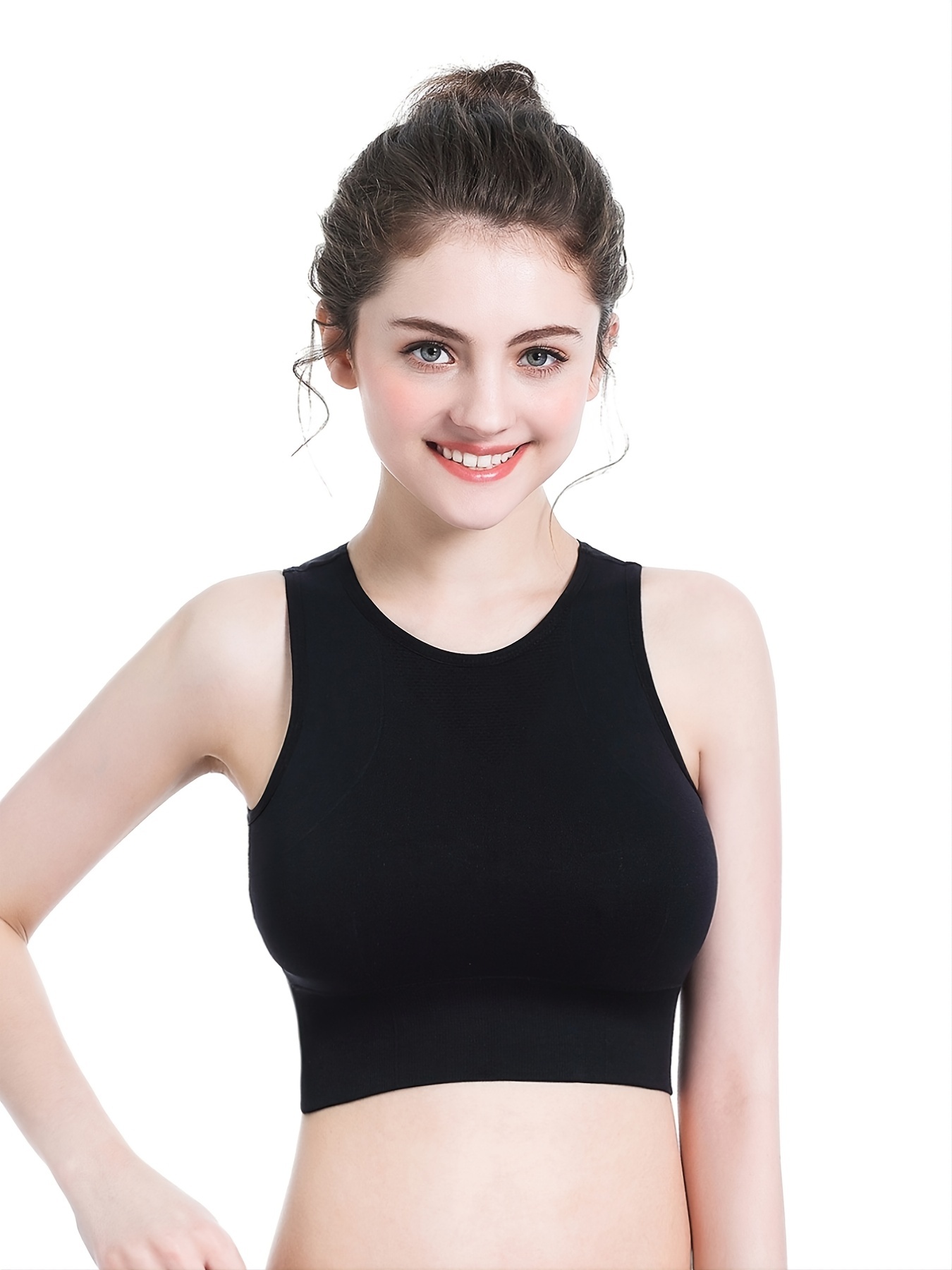 Solid Color Mesh Stitching Wire free Sports Bra Stretchy - Temu
