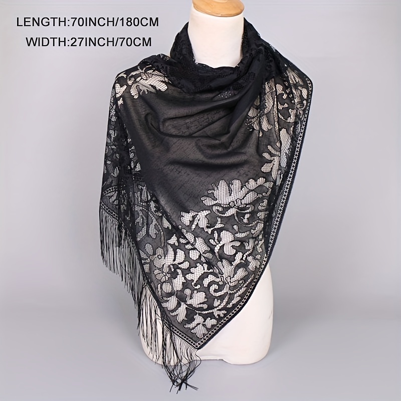 Boho Flower Pattern Fringe Trim Scarf Wrap Head Wrap For Travel