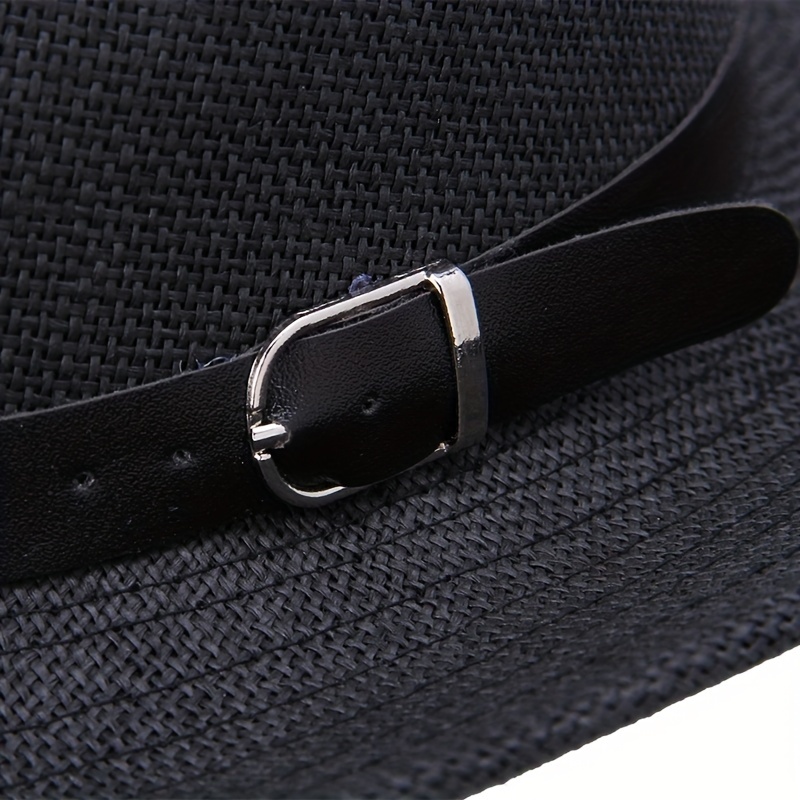 Western Cowboy Straw Fedora Belt Decor Wide Brim Sun Hat