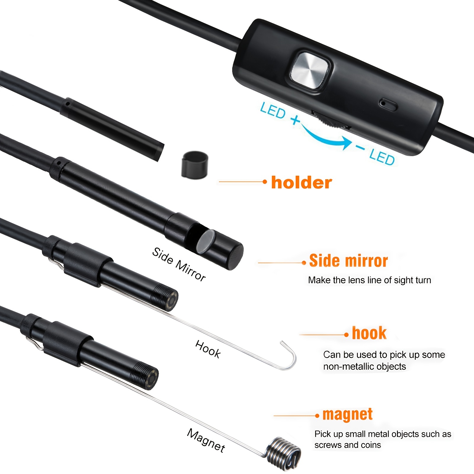 1 set 7mm 0 27in lens high definition endoscope android mobile phone camera pipeline detection industrial automotive repair carbon deposition visual repair air conditioning detection 2m 5m wire probe details 8