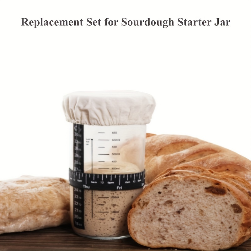 Sourdough Starter Jar, For Sourdough Bread Baking, Sourdough Starter Kit  With Date Marked Feeding Band, Thermometer, Scraper, Sourdough Container  Sewn Cloth Cover & Metal Lid, Baking Accessories - Temu