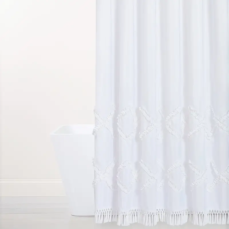 Elegant White Ruffle Shower Curtain