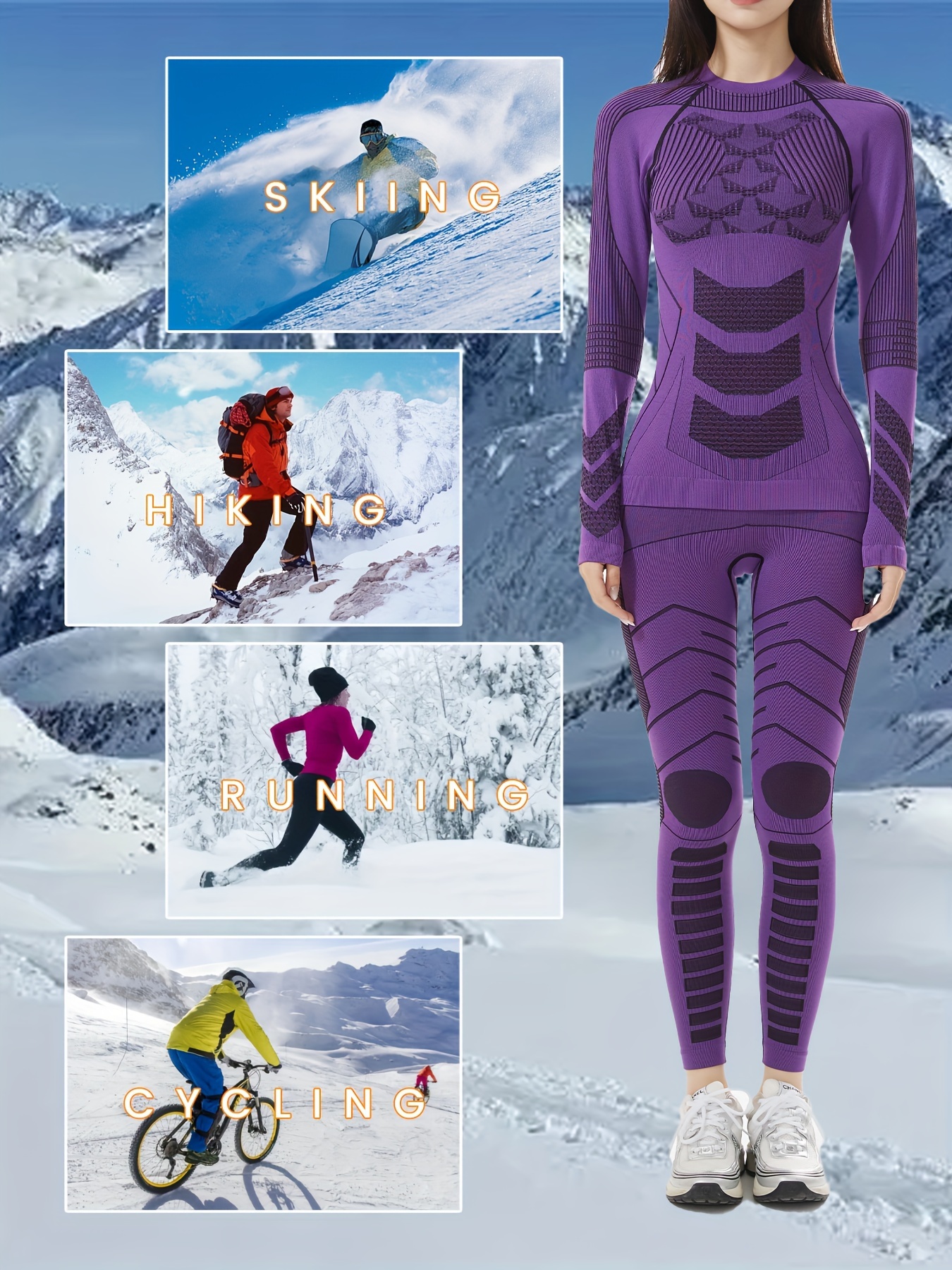 Winter Thermal Underwear Set For Women, Outdoor Sports Ladies Underwea