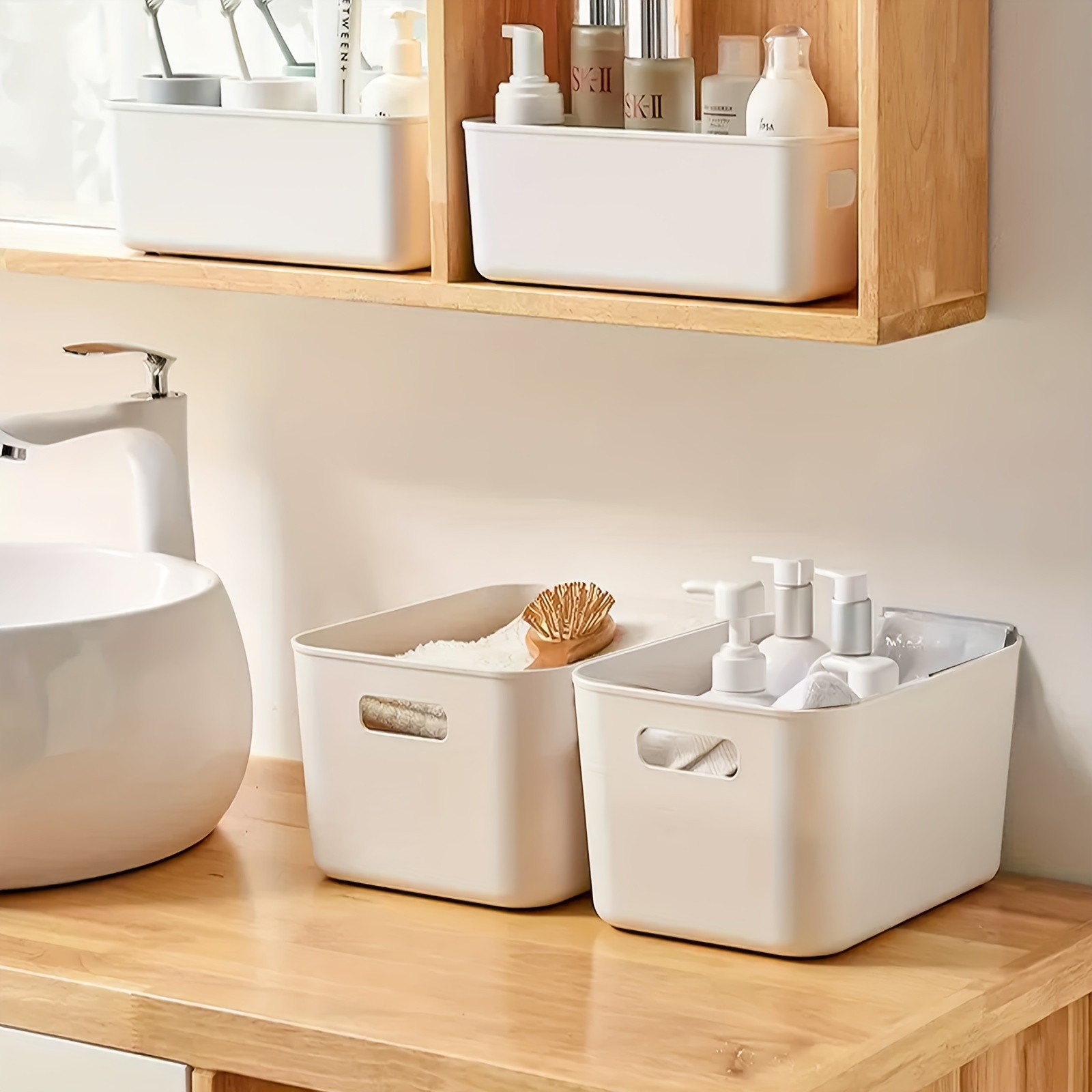 White Storage Bin Lids Stackable Storage Baskets Handle - Temu