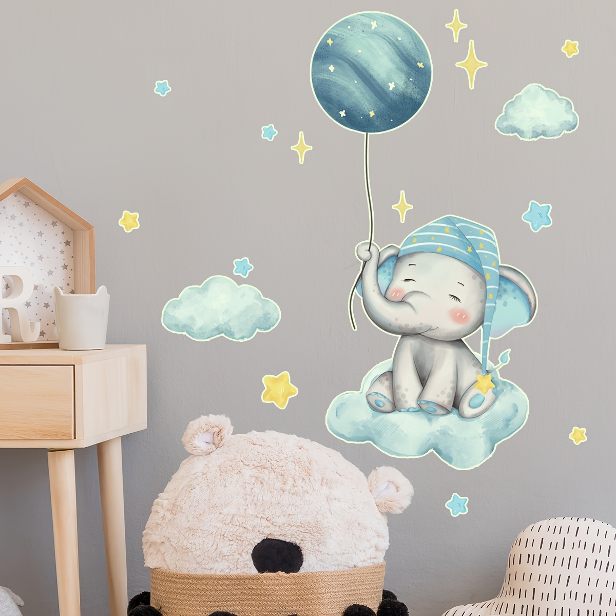 Luminous Moon Elephant Wall Stickers Cartoon Fluorescent Decals Glow In The  Dark Stickers For Kids Room Nursery Home Decoration