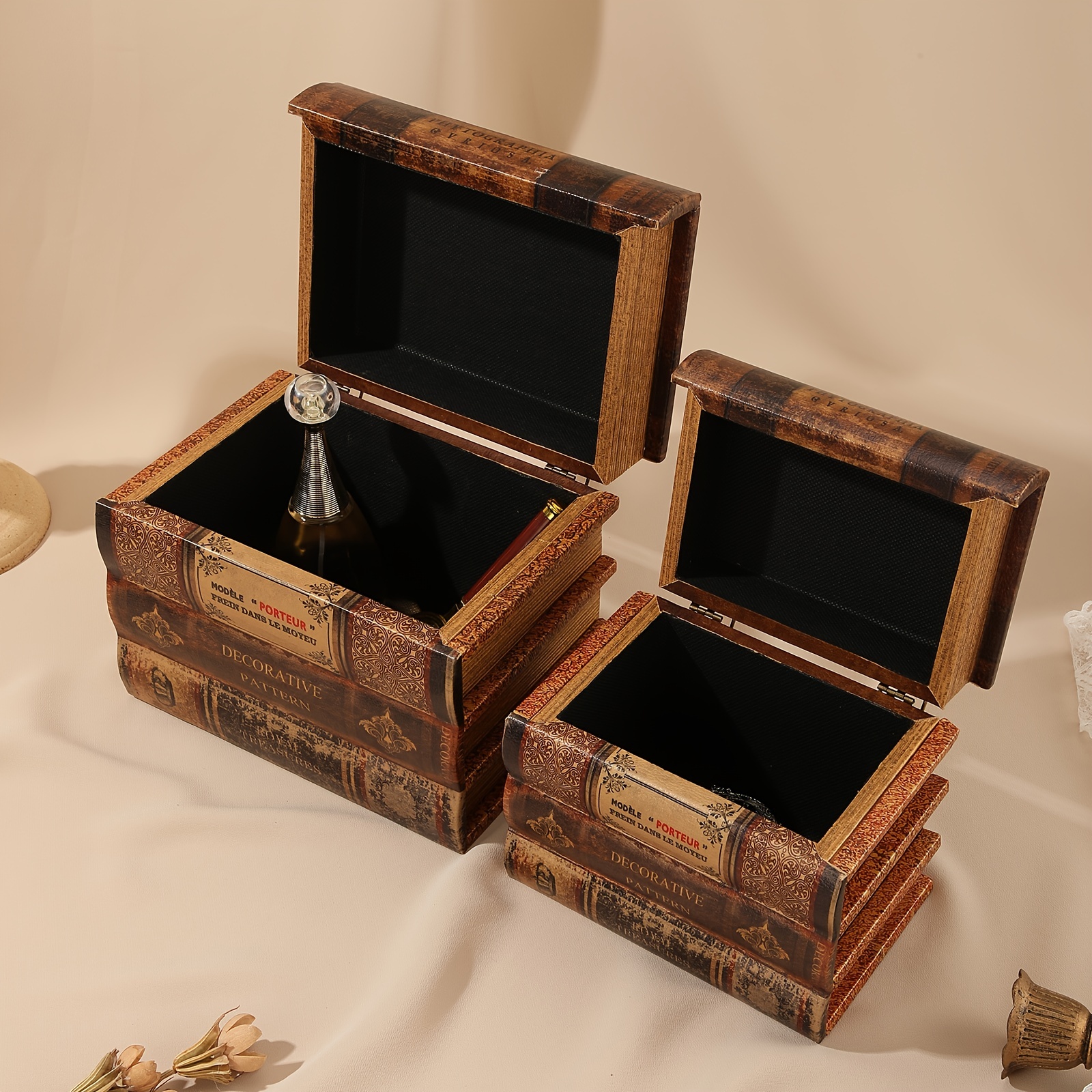 Wooden Storage Boxes, Retro Style 4 Book-shaped Sundries Organizer