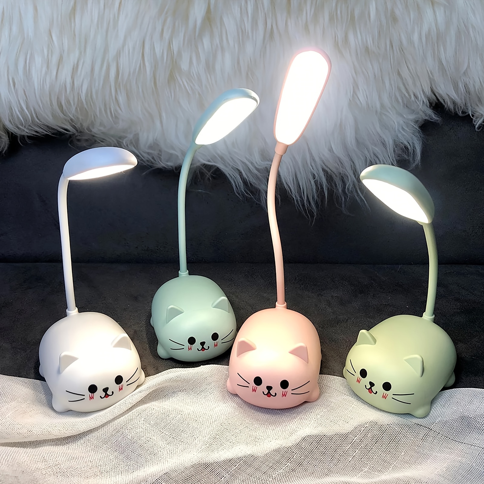  Lámpara para niños, lámpara de escritorio LED para niños,  bonita lámpara de gato kawaii, accesorios de escritorio flexible, cuello de  cisne para el cuidado de los ojos, caricaturas, lámpara de escritorio