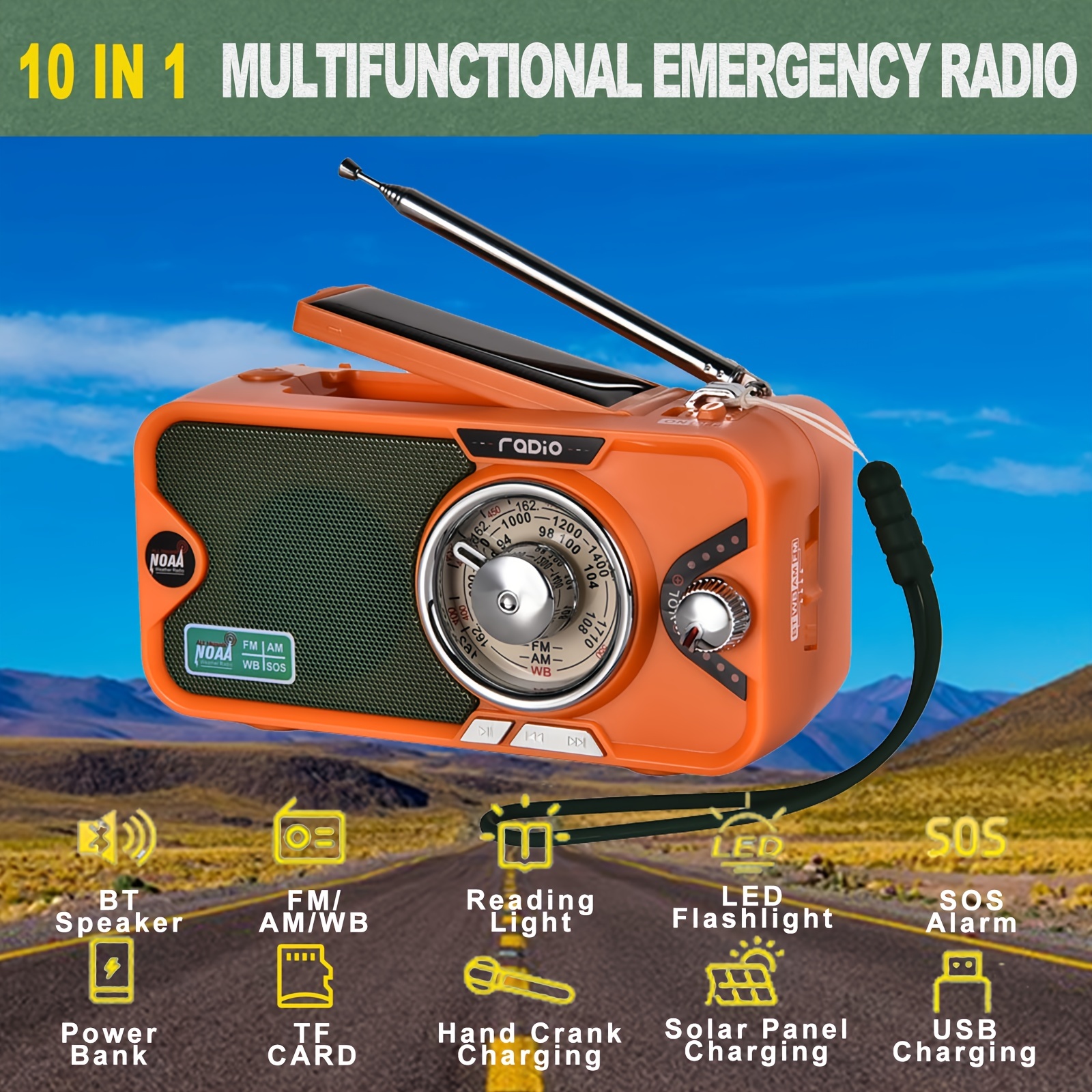 Radio di emergenza solare a manovella Outdoor Camping Radio portatile  ricaricabile USB FM/AM/SW SOS con torcia e luce di lettura…