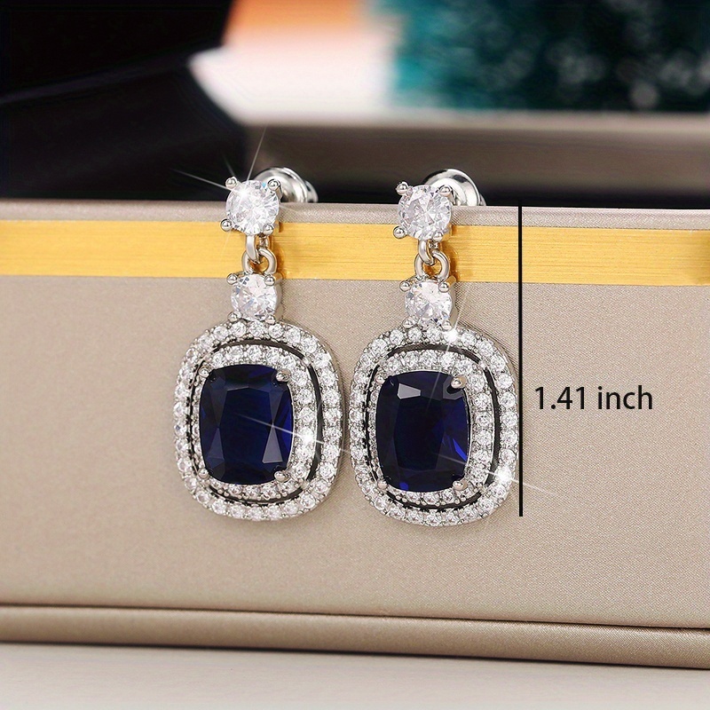 gorgeous 925 silver plated oval cut sapphire drop earrings micro paved crystal side stone womens earrings party jewelry details 3