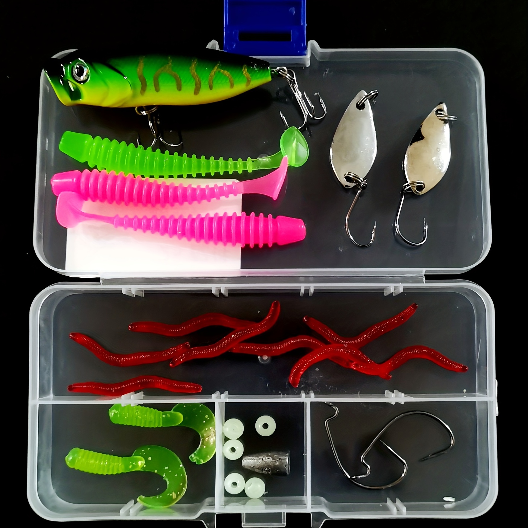 78 Piece Fishing Lures Kit Tackle Box With Spoon Lures Soft