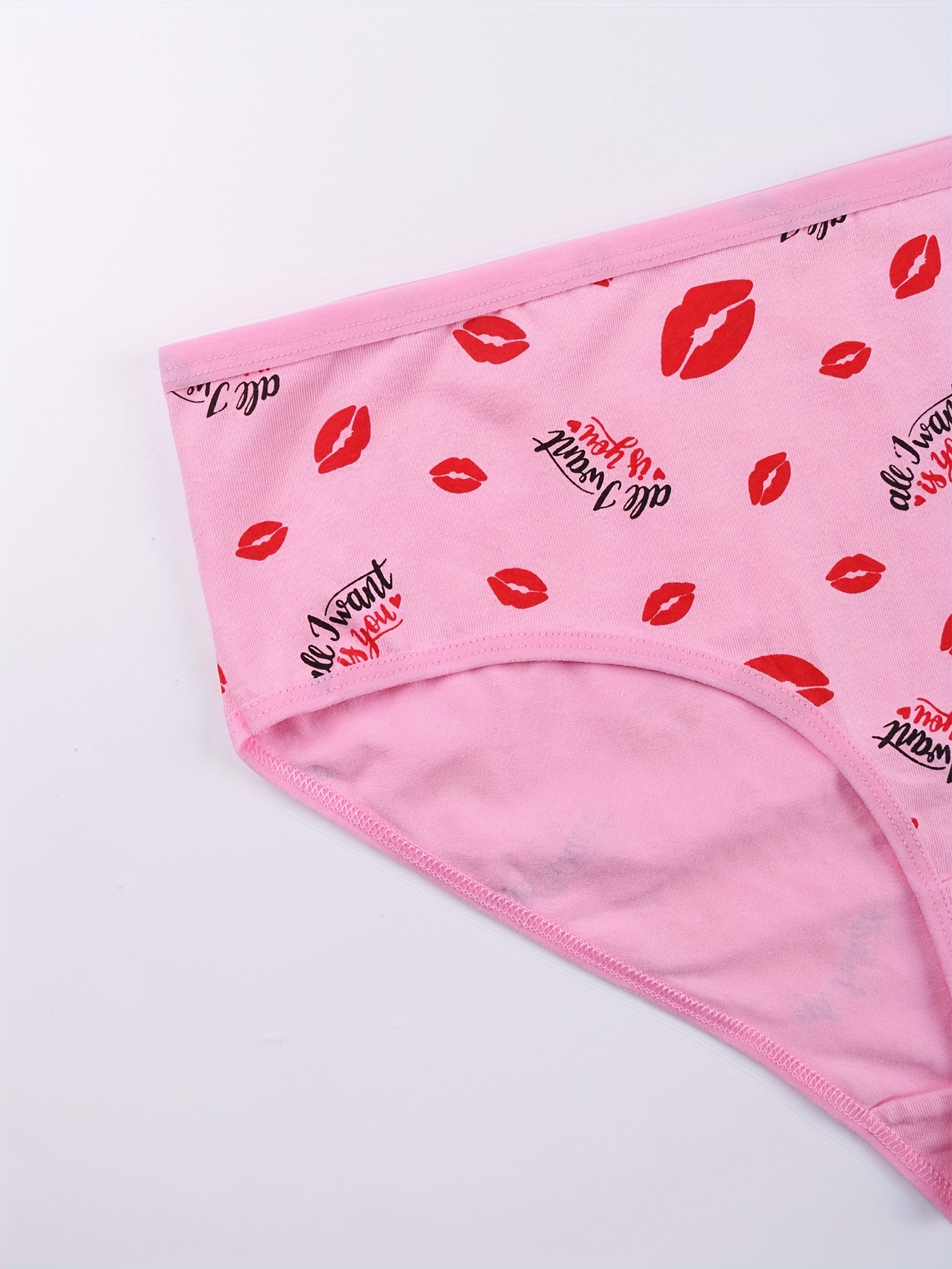 6pcs Women's Valentine's Day Romantic Panties Set, Plus Size Heart & Red  Lip Print Seamless Soft & Comfy Briefs