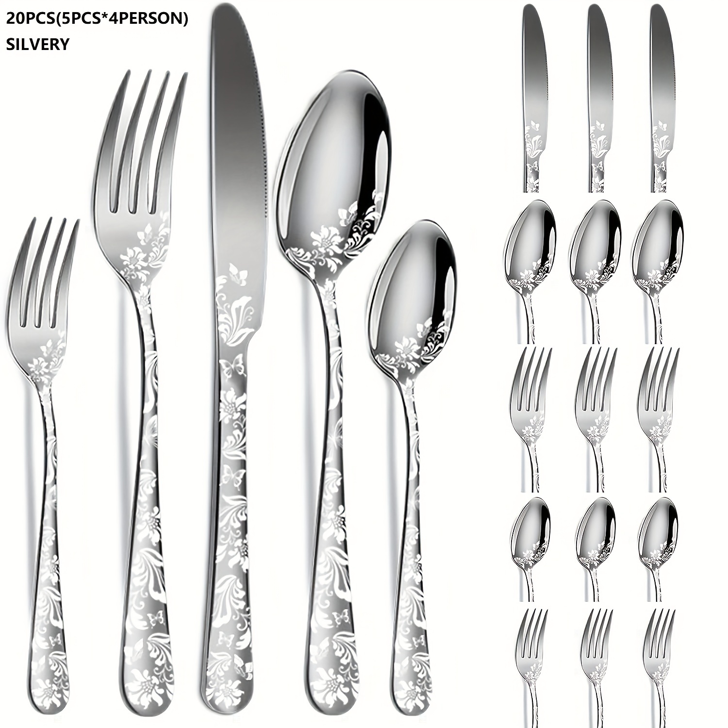 Black Silverware Set Stainless Steel Cutlery Set Includes - Temu
