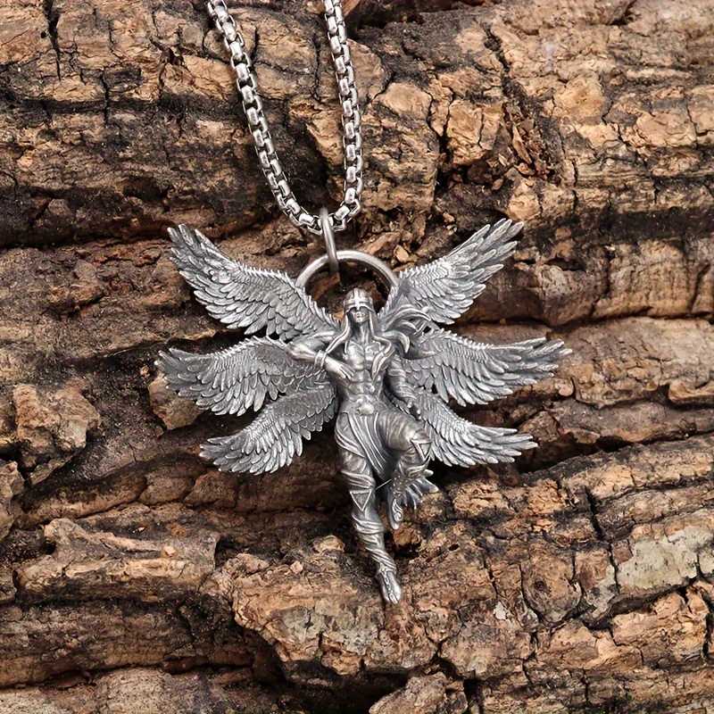 Six Winged Angel Warrior Prayer Pendant Necklace