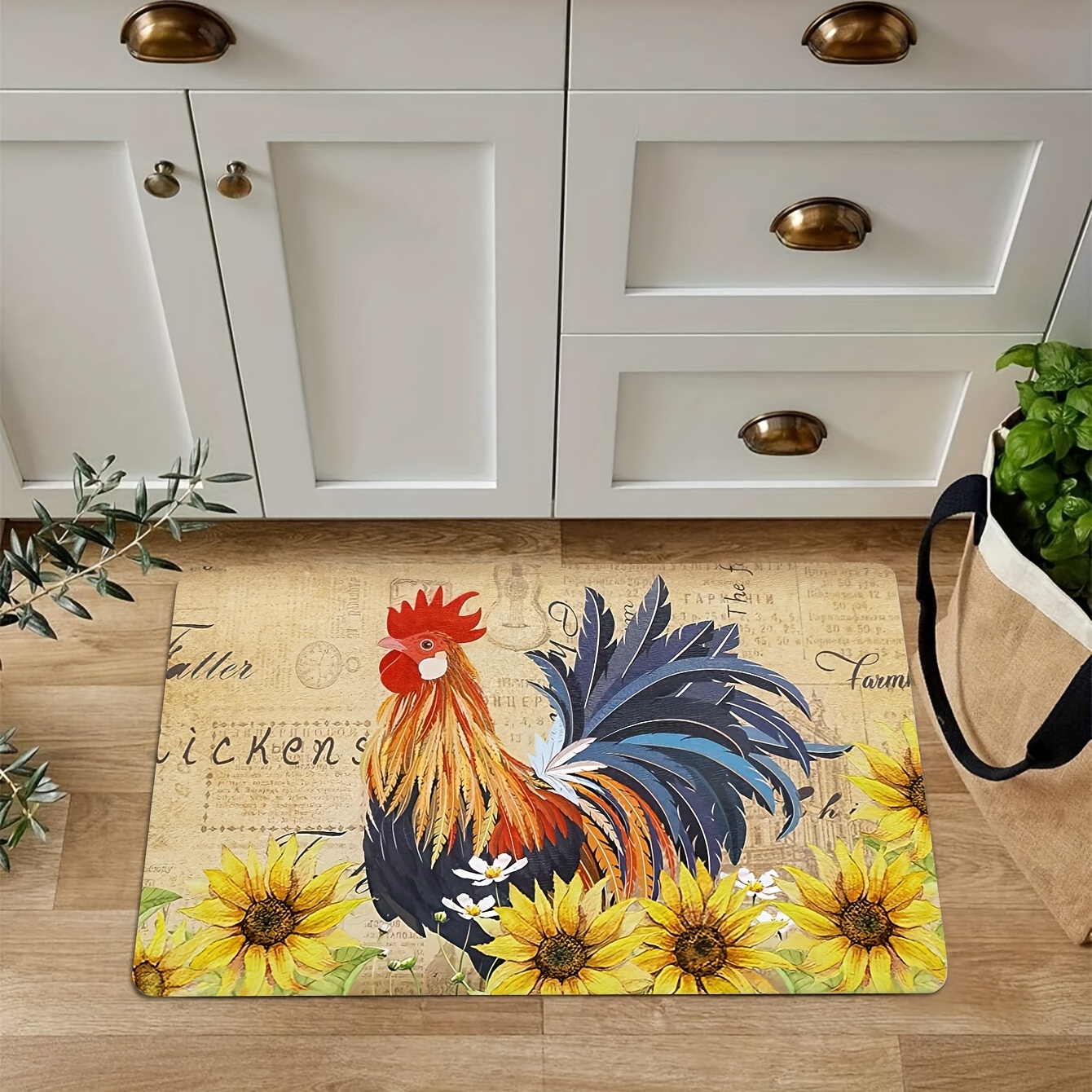 Sunflower And Rooster Kitchen Mat Non-slip Carpet Indoor Outdoor