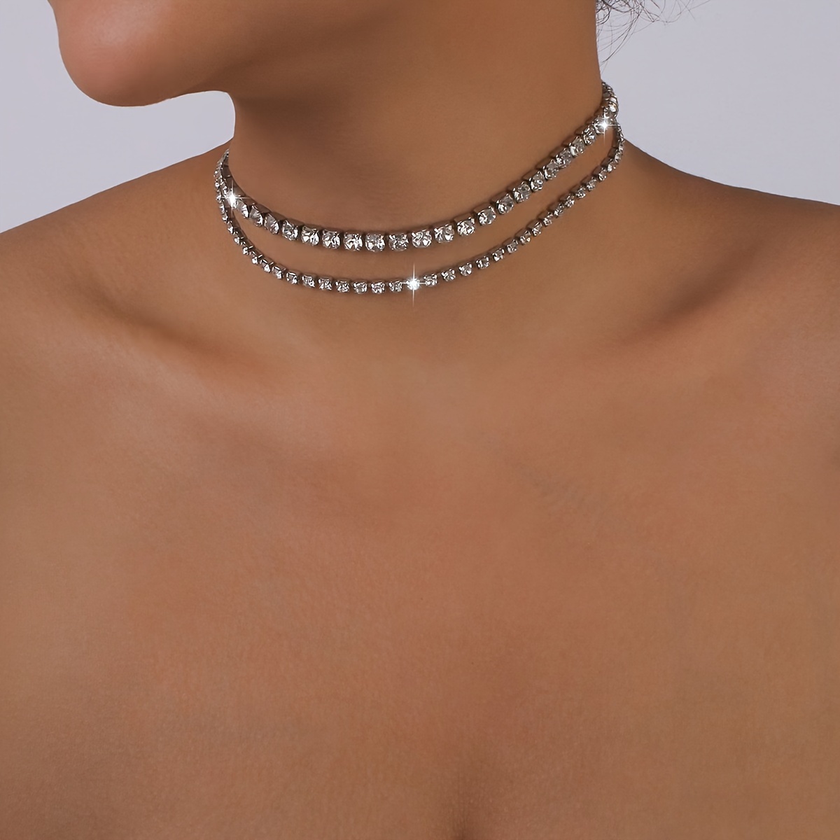 Black Choker Necklace Double Layered Necklace Rhinestone - Temu