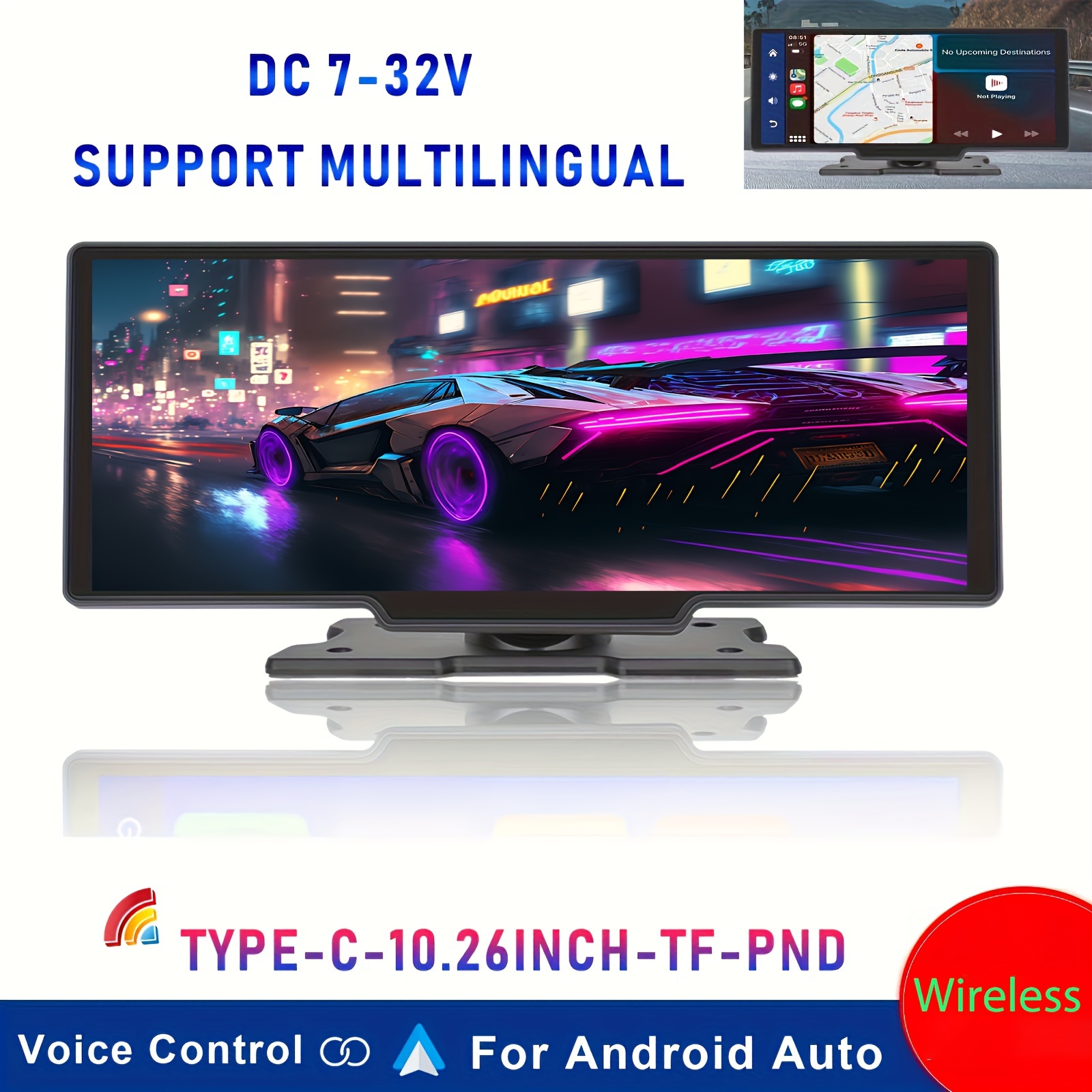 UNITOPSCI 10.36 pulgadas HD portátil inalámbrico Apple CarPlay coche  estéreo Android Auto control de voz Bluetooth manos libres Radio pantalla  táctil