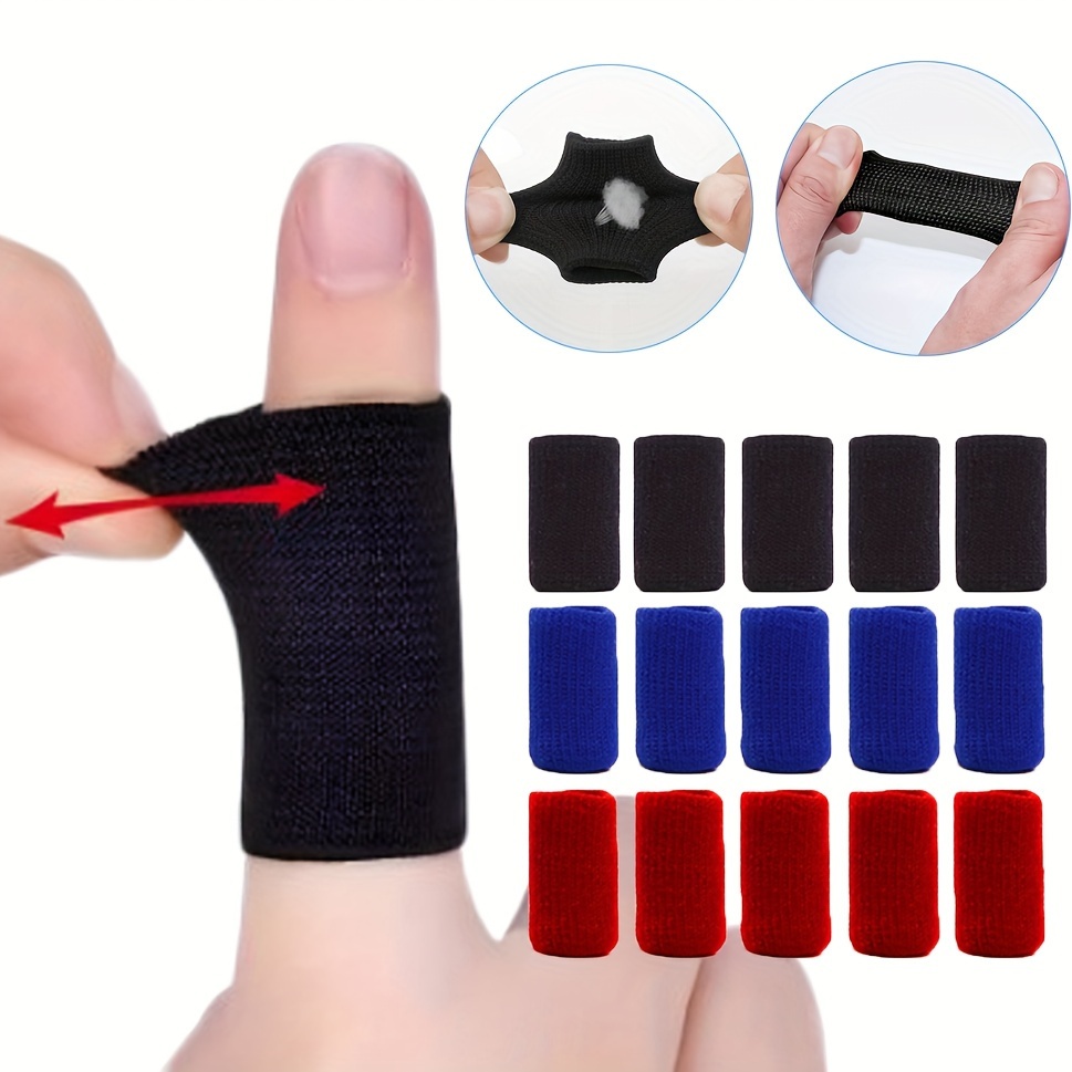 

5pcs Elastic Finger Sleeves, Thumb Braces Support, Breathable Fabric, Adjustable Finger Protector For Basketball And Sports (order A Size Up)