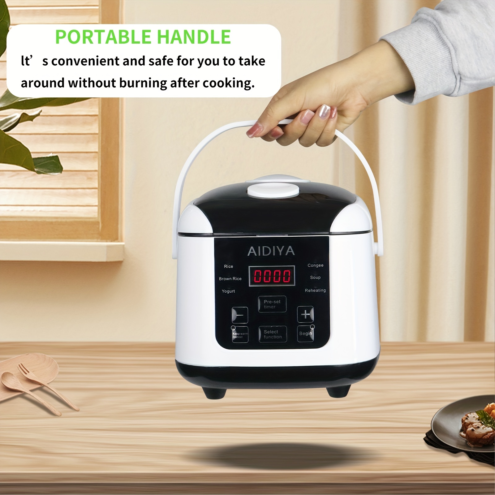 MOOSUM Electric Rice Cooker with One Touch for Asian Japanese Sushi Rice,  3-cup Uncooked/6-cup Cooked, Fast&Convenient Cooker with Ceramic Nonstick