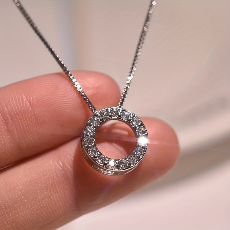 Classic Small Ring Pendant Necklace Silver Color Alloy Simple Design Daily Wear for Women Ladies Girls,Dainty Necklace,Temu