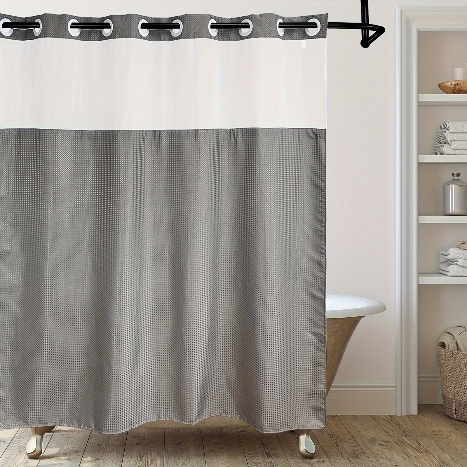 Waffle Weave Shower Curtain No Hook Bathroom Curtain Snap In - Temu Canada