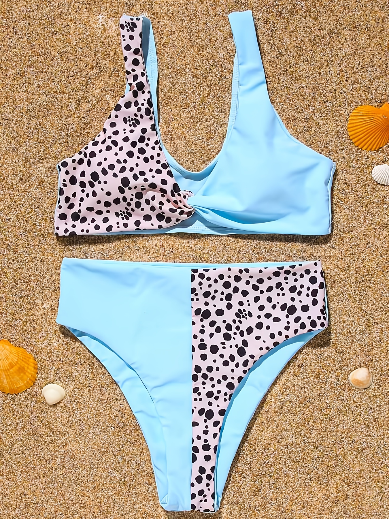 Twisted Centre Core High Waist Tummy Control Bikini Sets, Two Color