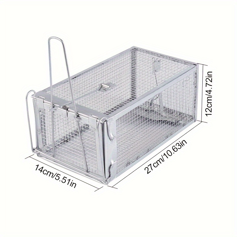 TEMU 1pc, Heavy-duty Metal Rat Trap Cage, 10.63in X 5.5in X 4.72in, Reusable Rodent Catcher With Auto Door Lock Bait Plate For Indoor Home Pest Control