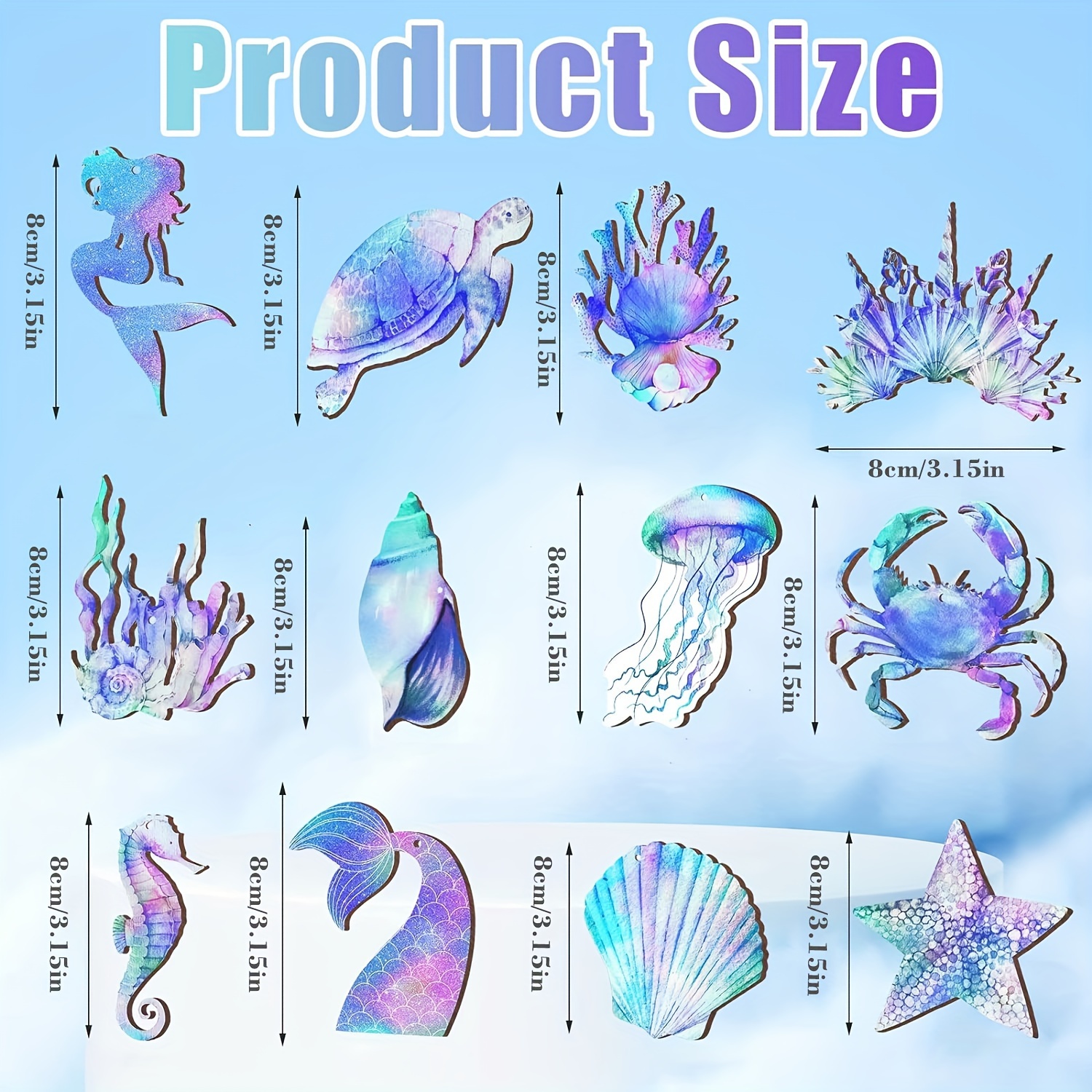 24pcs Ocean Beach Theme Tree Decor Ocean Themed Hanging Ornaments Sea Life  Decor Watercolor Anchor Starfish Seashell Turtle Seahorse Boat Cutouts Deco