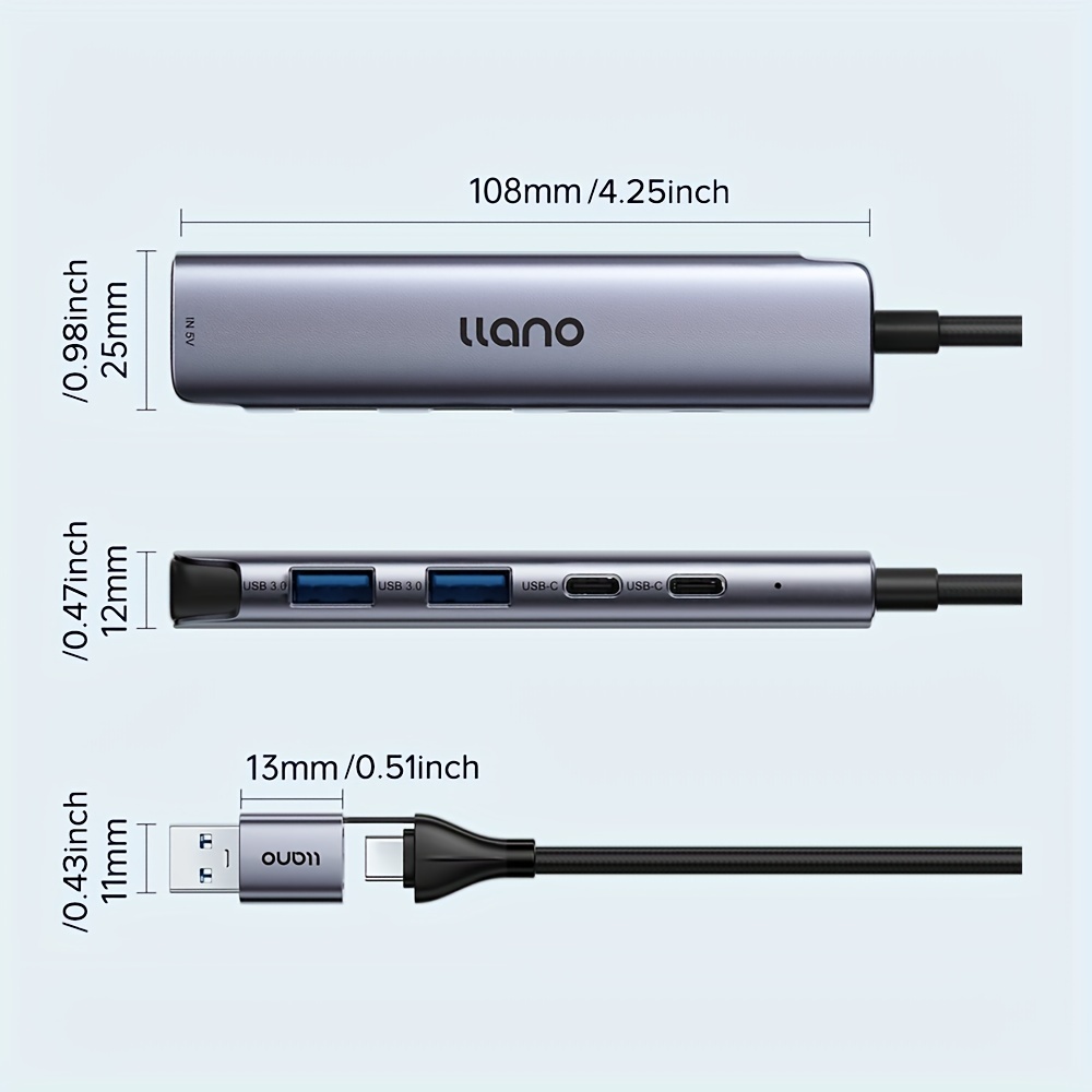 LLANO Hub USB Avec 4 Ports USB 3.0, Avec Port USB-C/Type-C