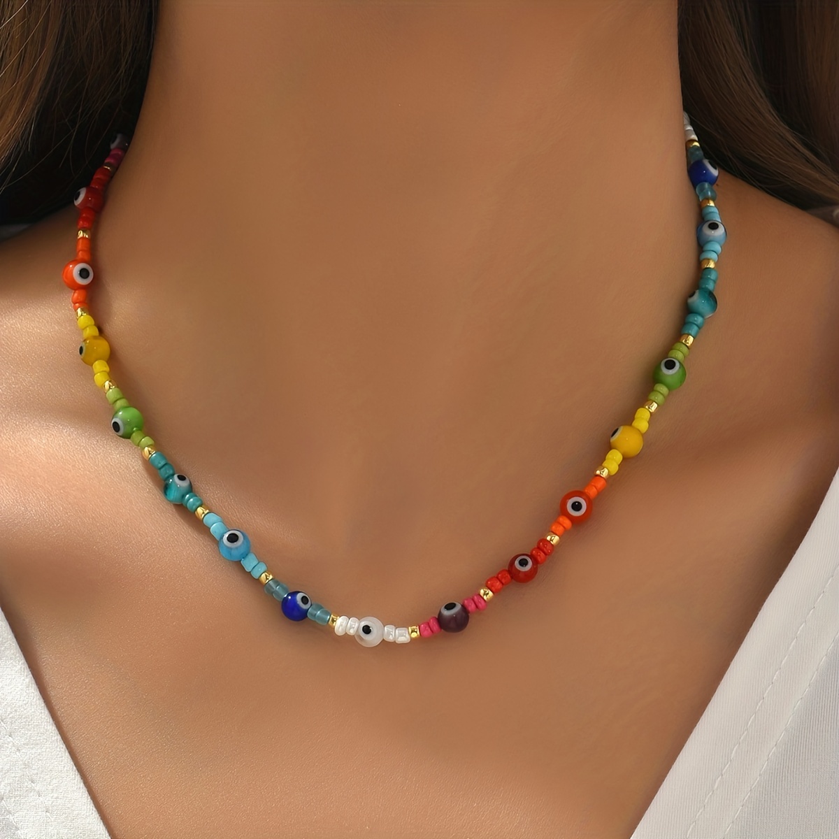A Random Colorful Beaded Fashion Long Necklace
