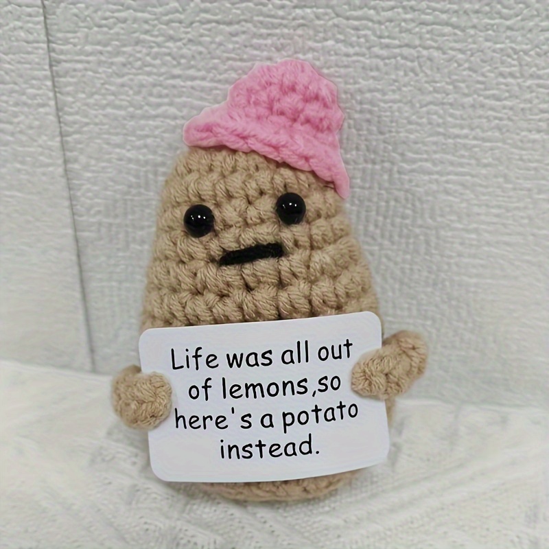 Funny Positive Potato 3 inch, Handmade Knitted Potato Toy Positive Card  Cute Wool Positive Potato Crochet Doll Cheer Up Gifts