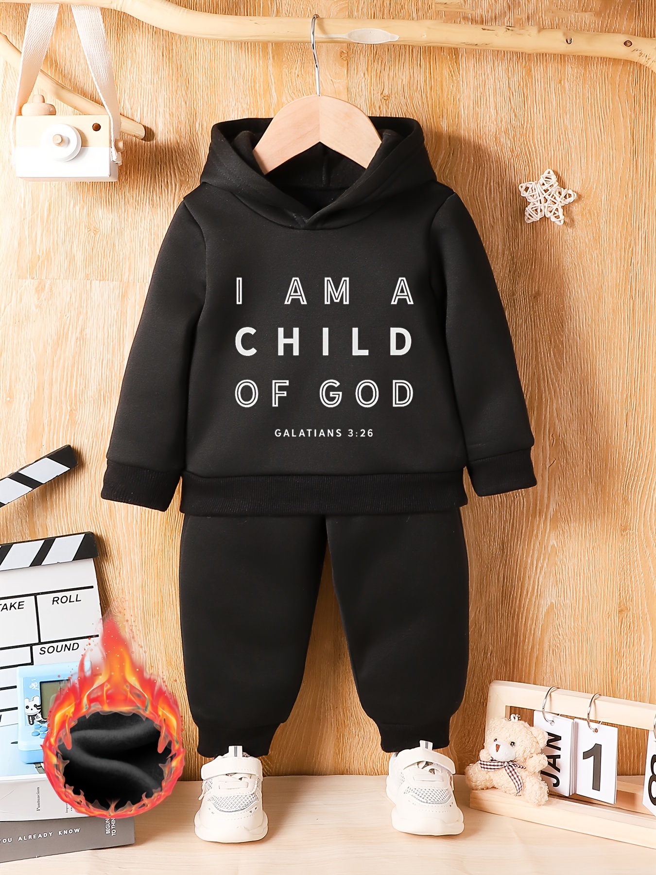 快適なフリースセット 2 個 I AM A CHILD OF GOD プリントプルオーバー