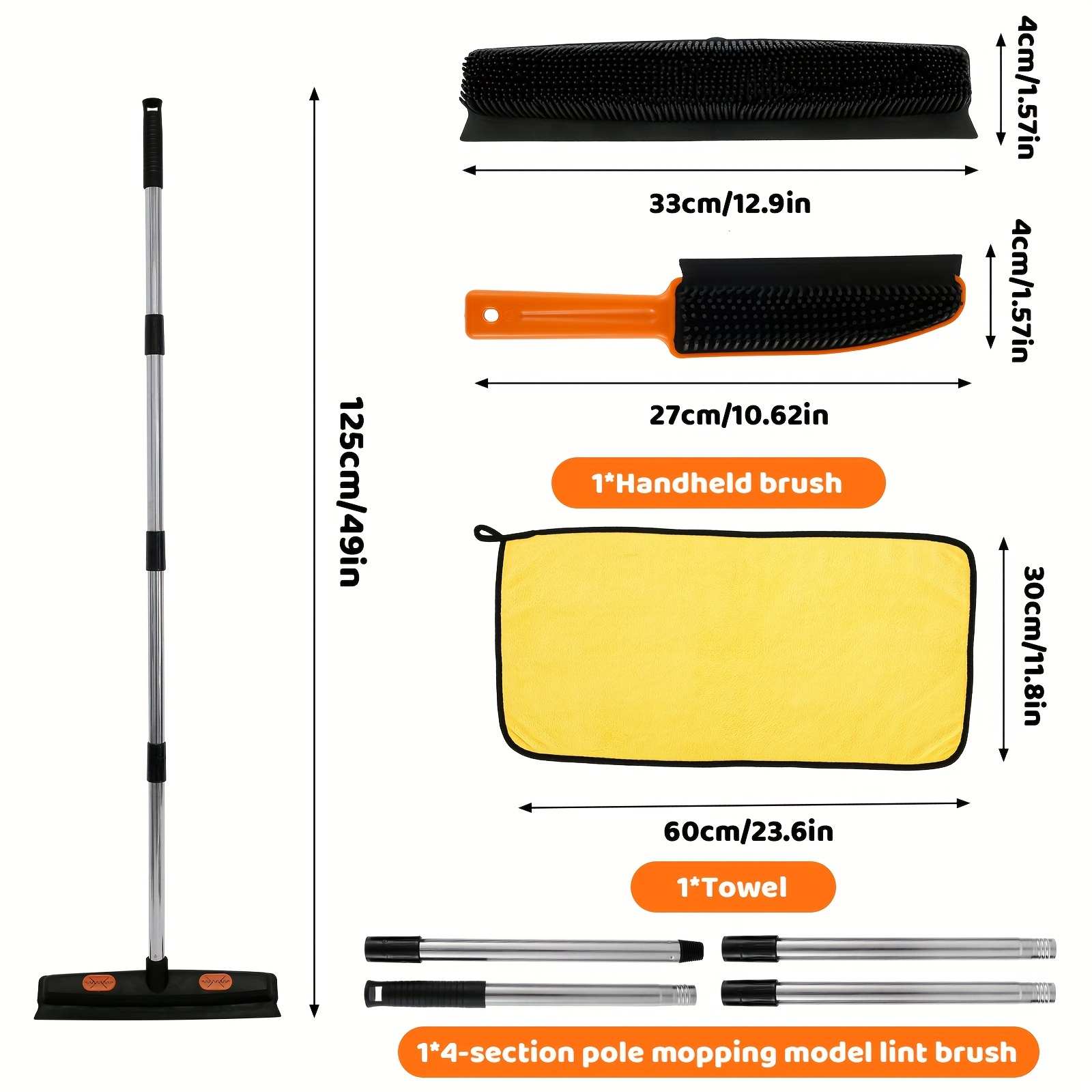 Rubber Broom With Squeegee Brush With Scraper And Microfiber - Temu