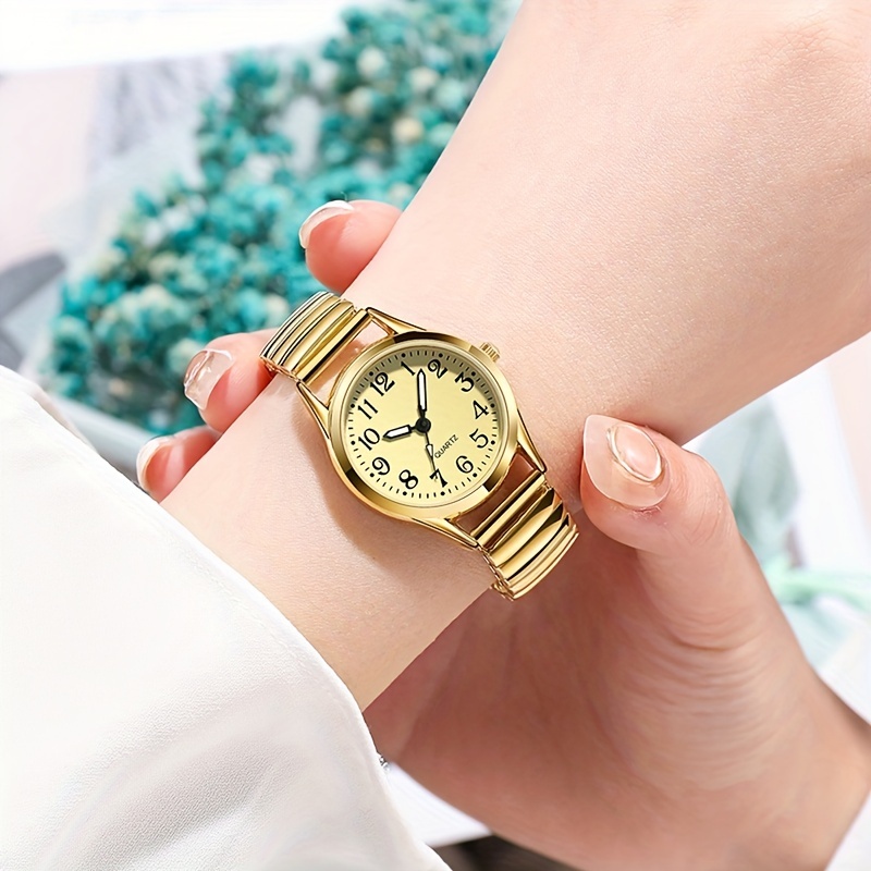 

Casual Round Pointer Quartz Watch Retro Water Resist Luminous Analog Elastic Wristwatch For Women Men