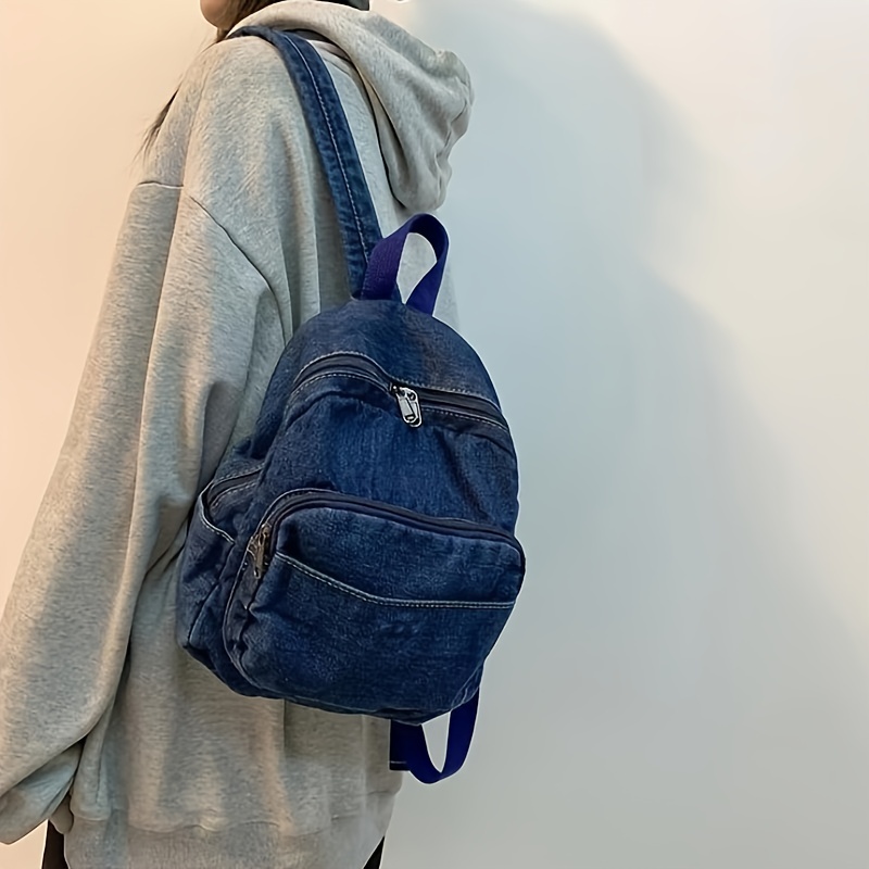 Trendy Denim Canvas Backpack, Mini Solid Color School Bag, Casual Travel  Daypack - Temu